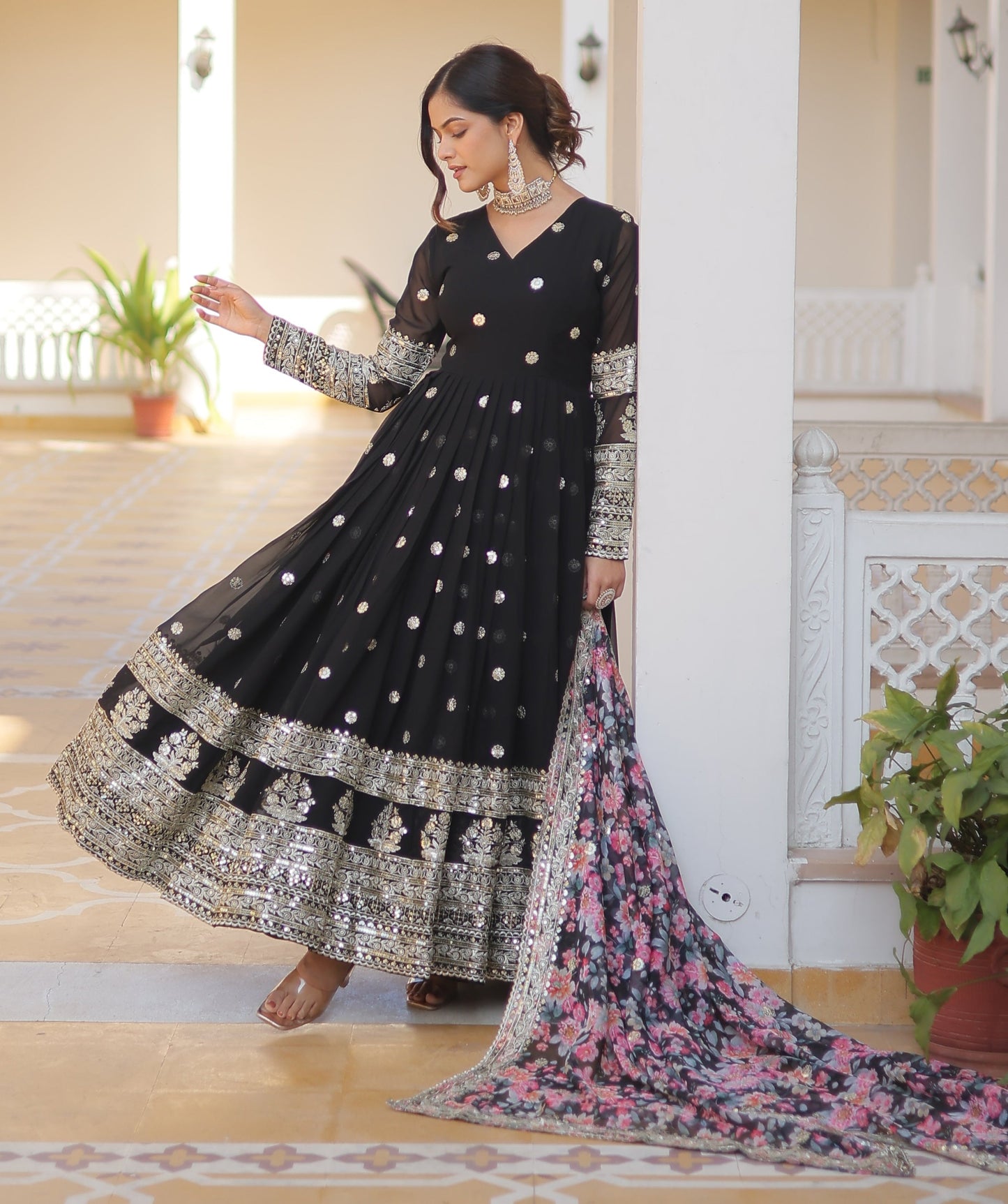 Georgette Embroidered Black Kurta Set