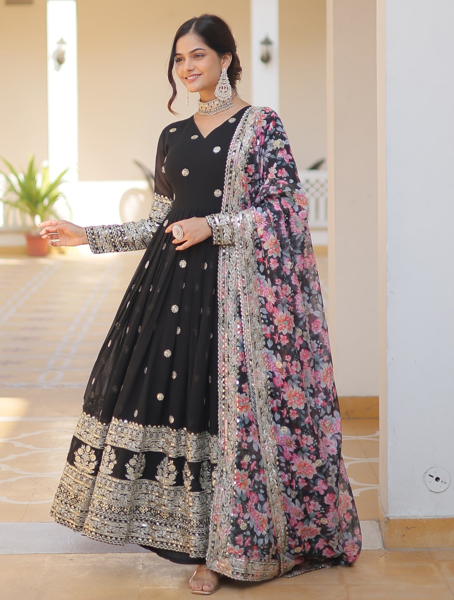 Georgette Embroidered Black Kurta Set