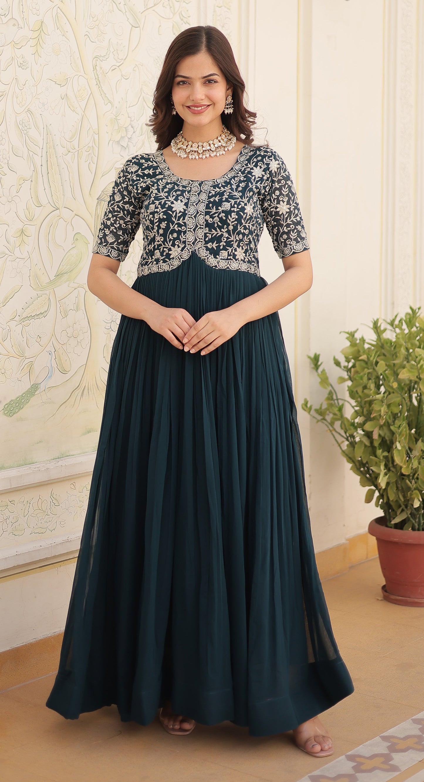 Premium Designer Readymade Turquoise Kurta Set