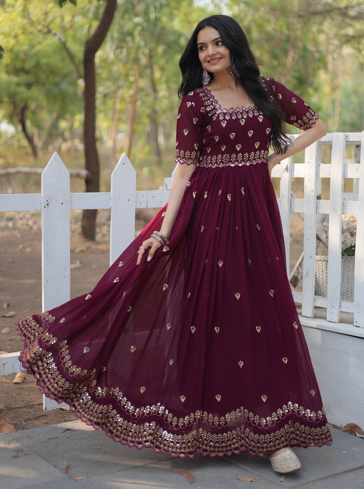 Embroidery Cotton Maroon Kurta