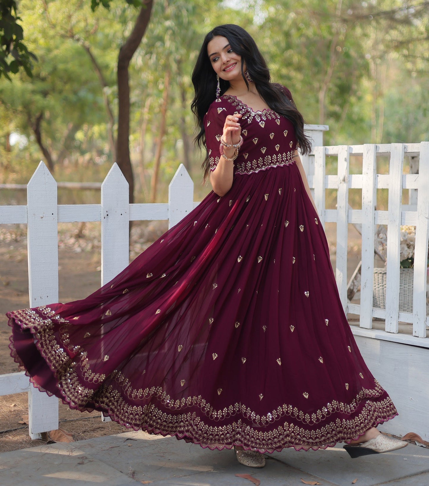 Embroidery Cotton Maroon Kurta