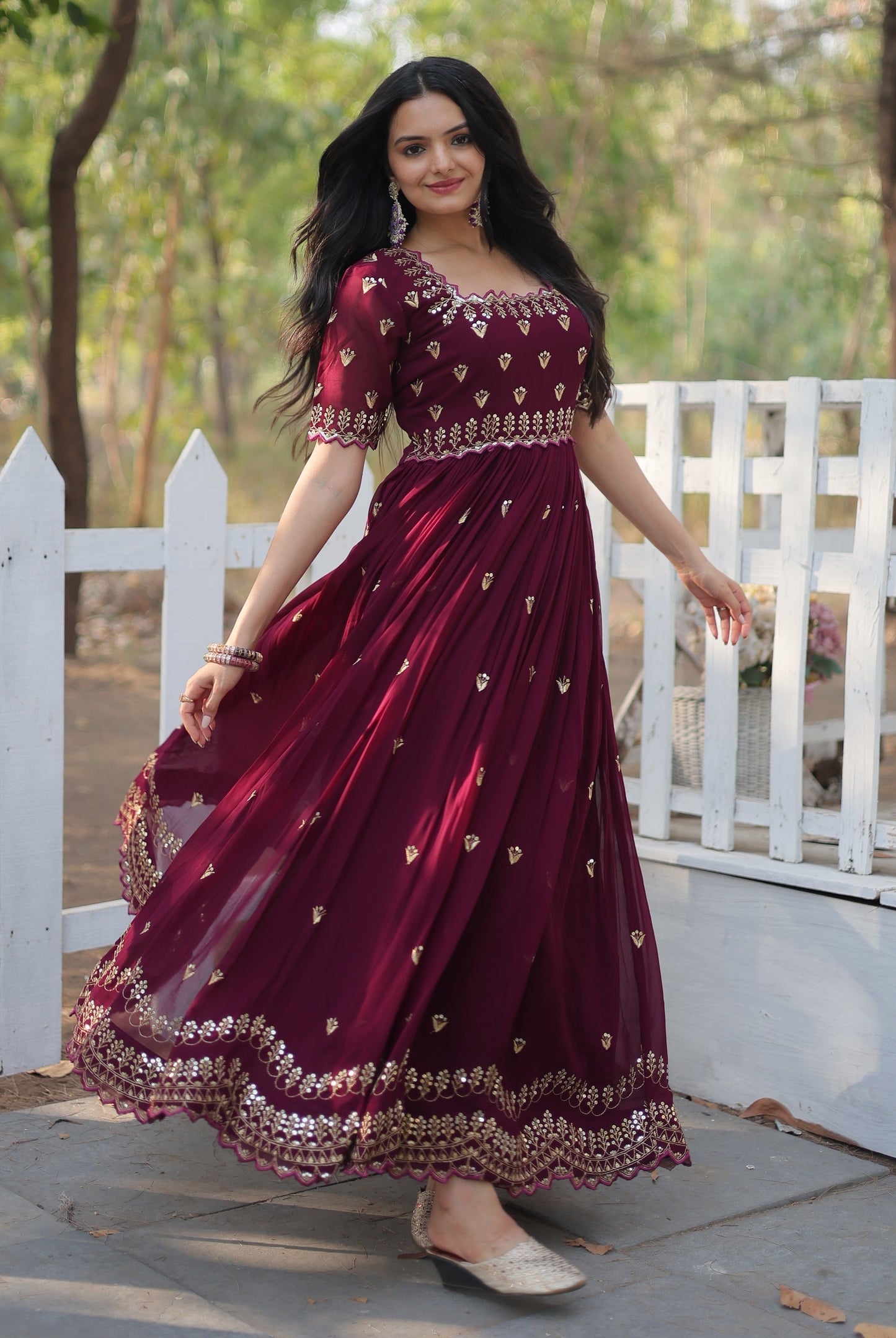 Embroidery Cotton Maroon Kurta