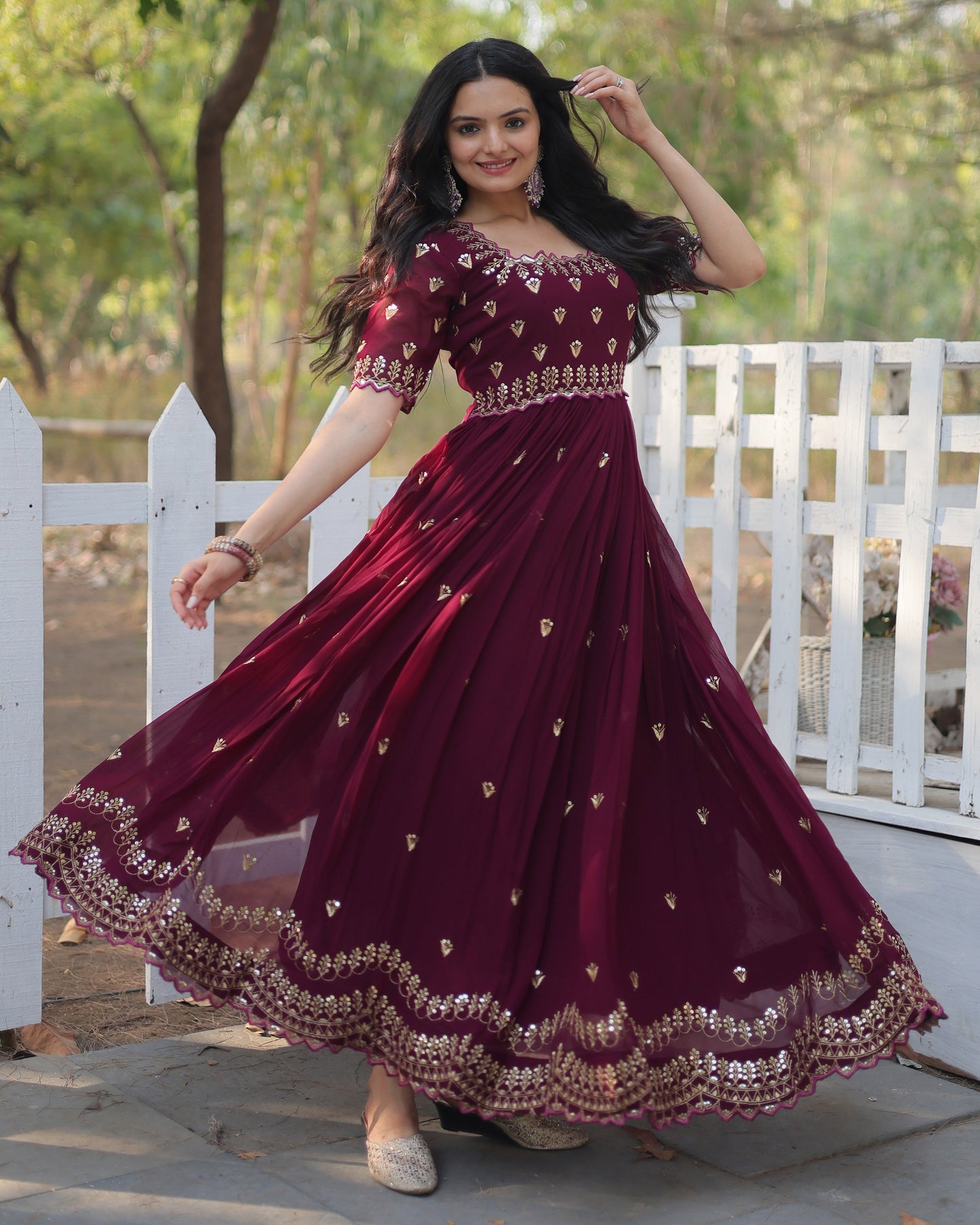 Embroidery Cotton Maroon Kurta