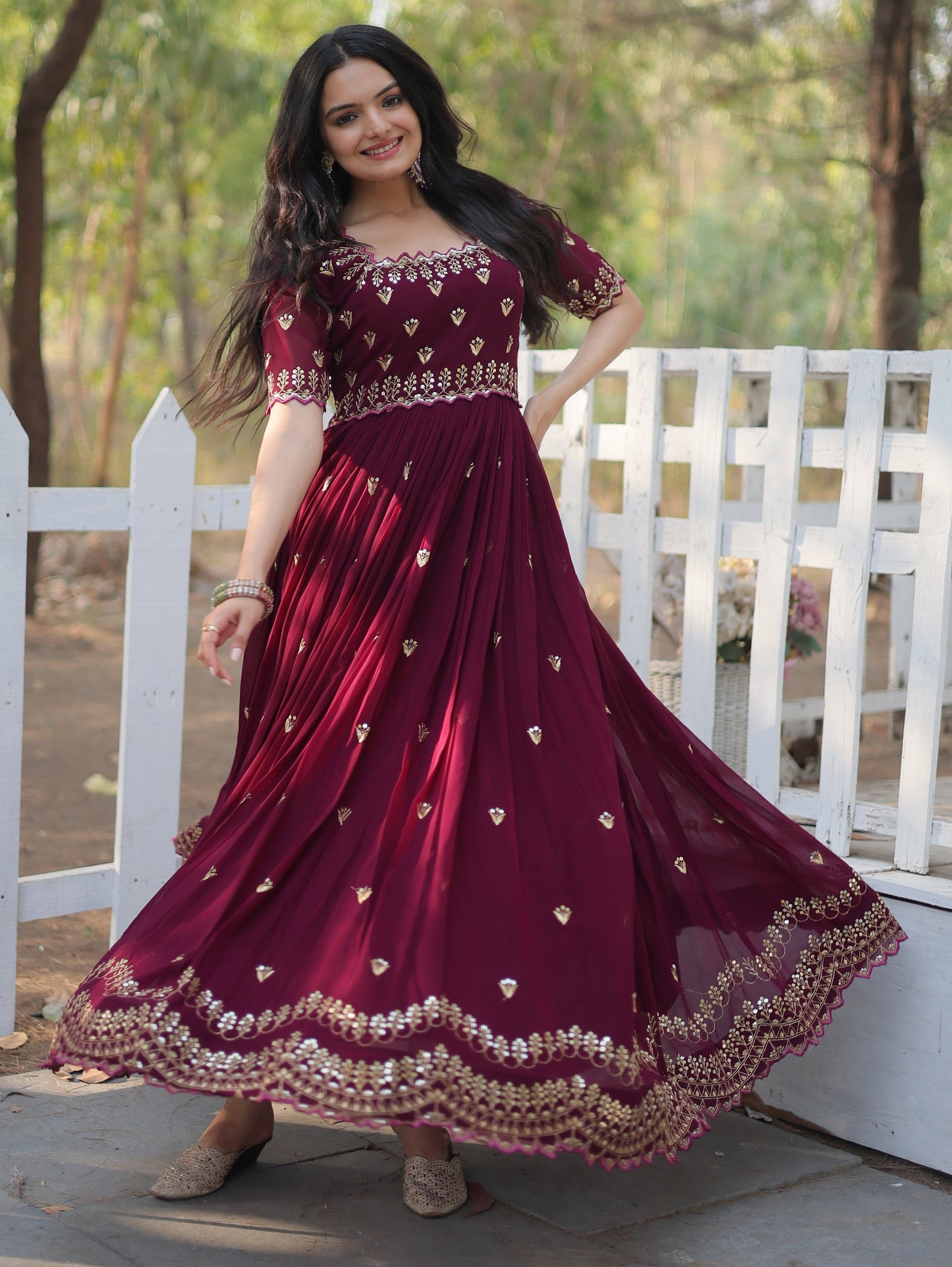 Embroidery Cotton Maroon Kurta