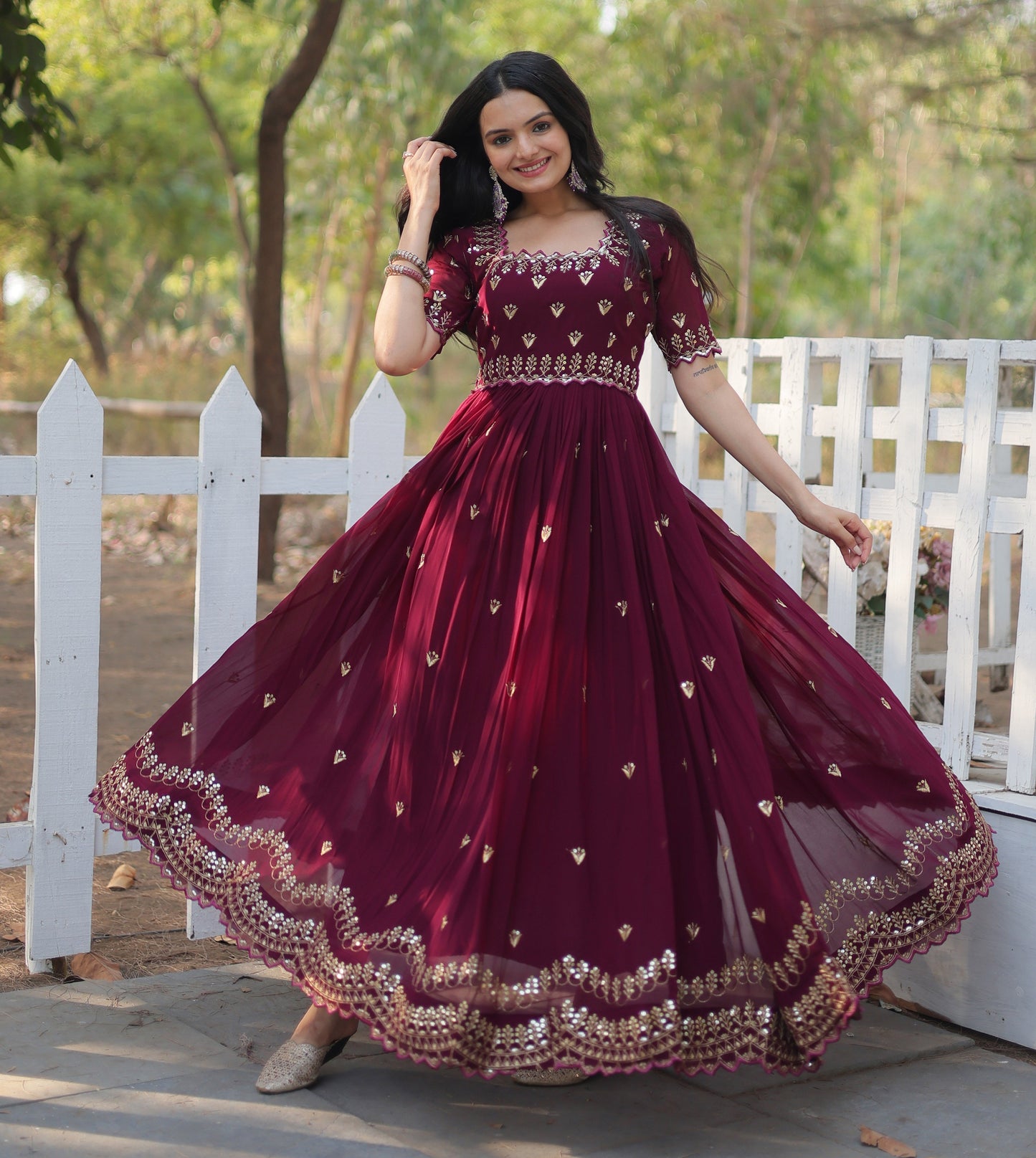 Embroidery Cotton Maroon Kurta