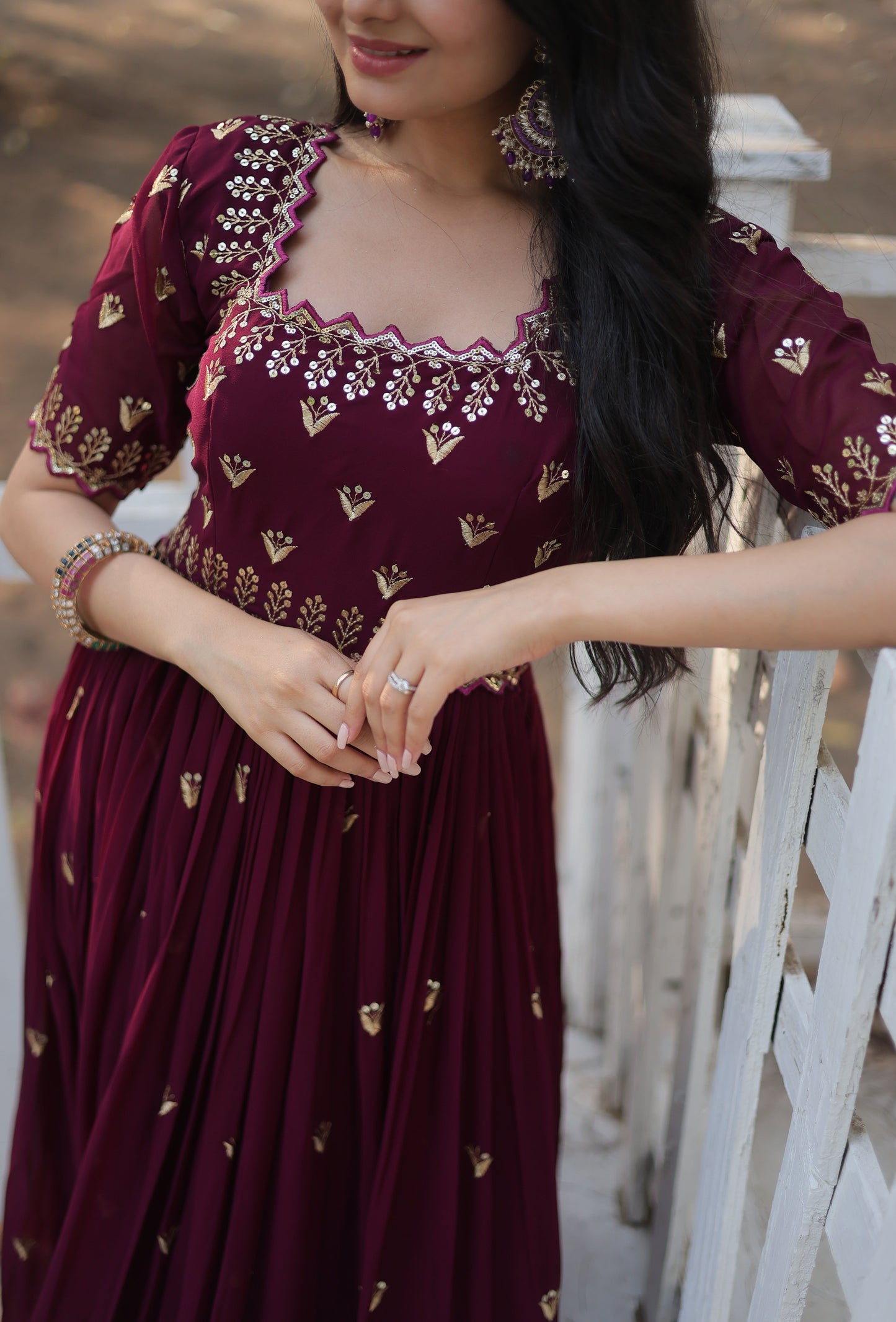 Embroidery Cotton Maroon Kurta