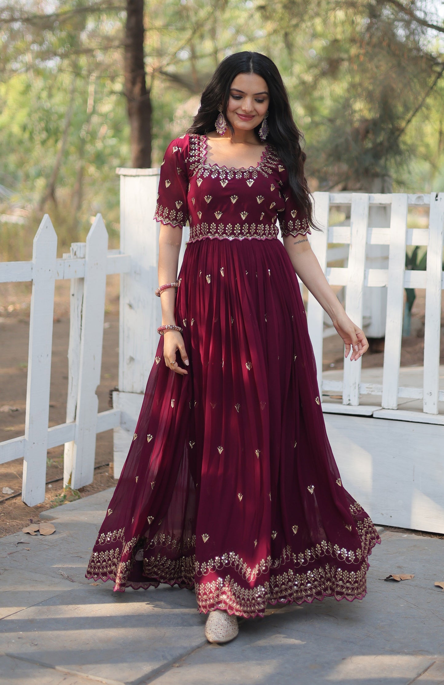 Embroidery Cotton Maroon Kurta