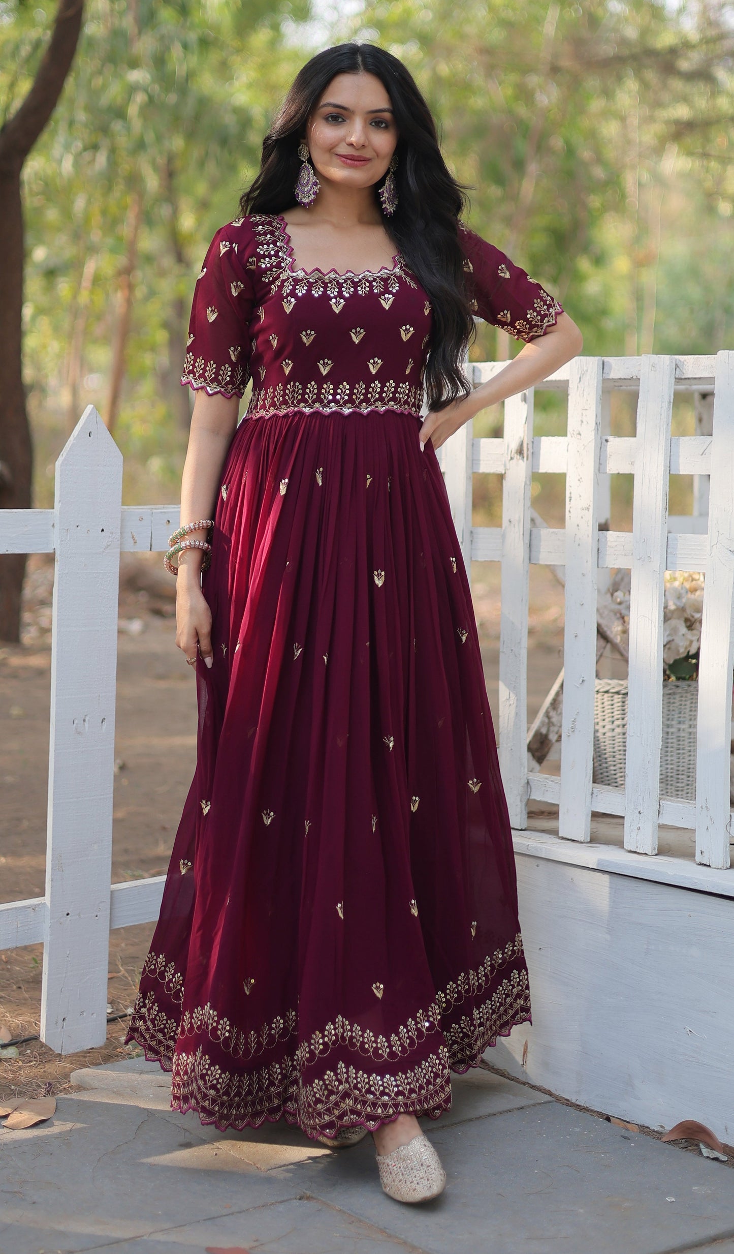 Embroidery Cotton Maroon Kurta