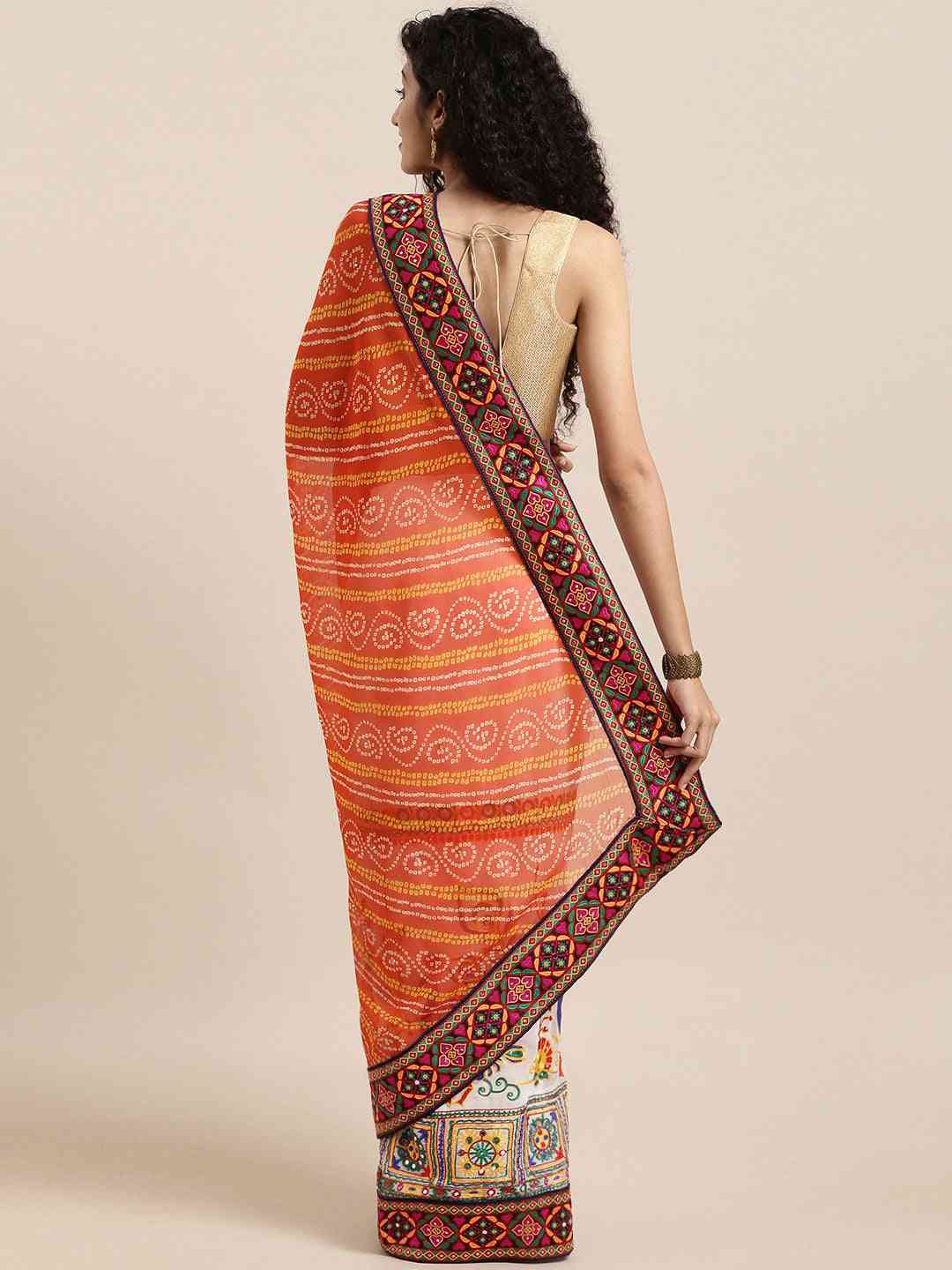 Royal Orange Colour Katchi Embroidery Festive Wear Saree by My Store