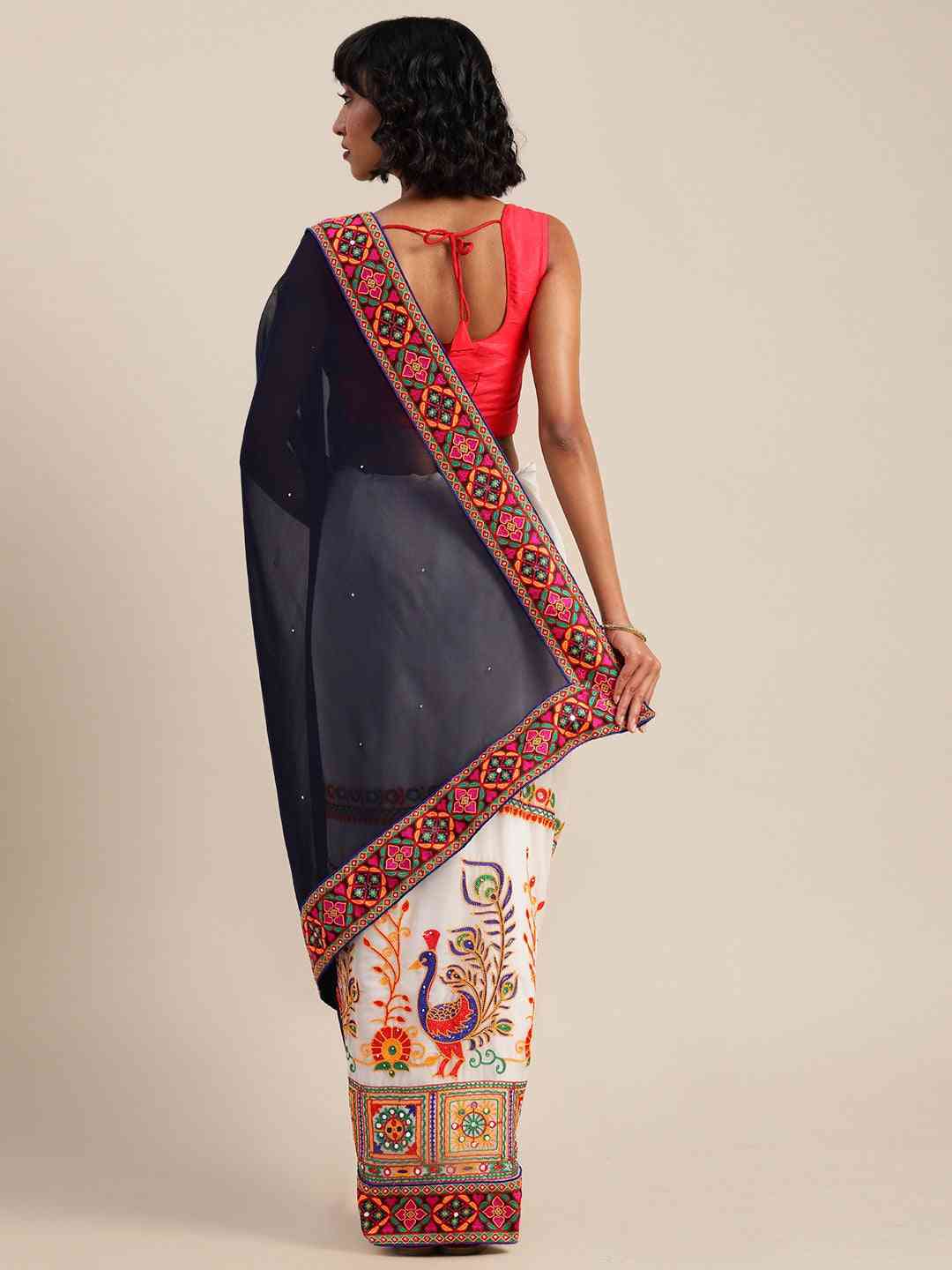 Royal Navy Colour Festive Wear Poly Georgette Saree by My Store