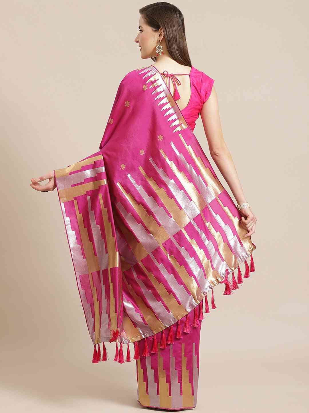Stylish Rani Colour Ethnic Motifs And Zari Silk Banarasi Saree by My Store