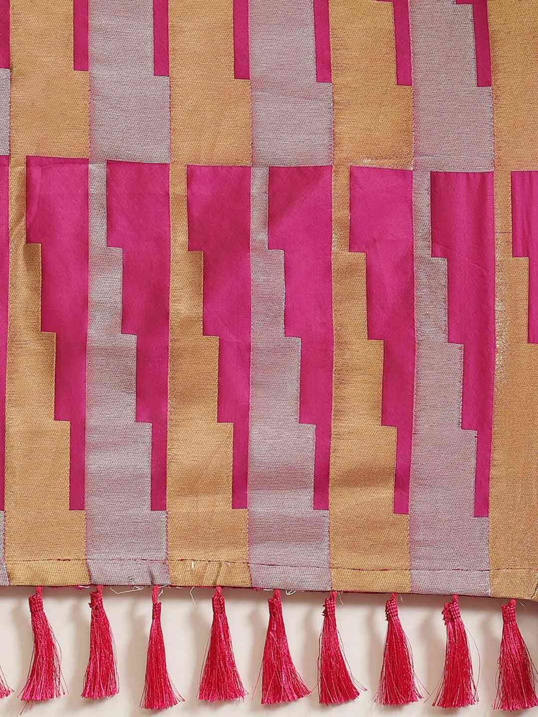 Stylish Rani Colour Ethnic Motifs And Zari Silk Banarasi Saree by My Store