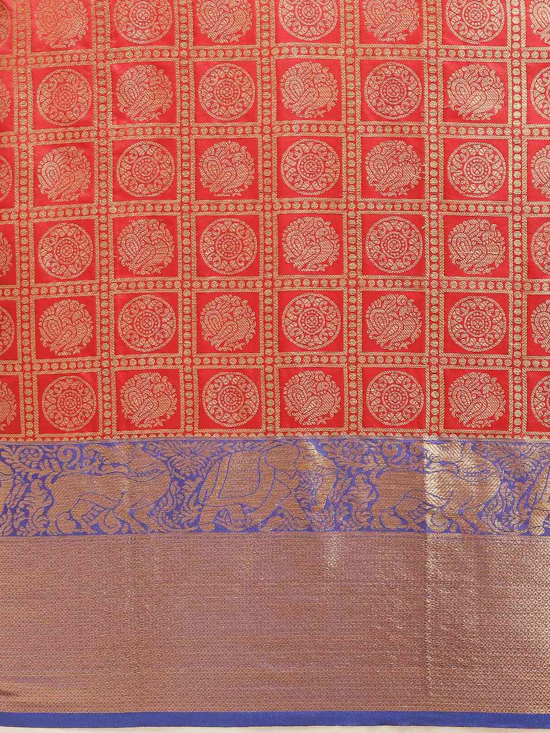 Geometric Print Red Colour Kanjivaram Silk Saree by My Store
