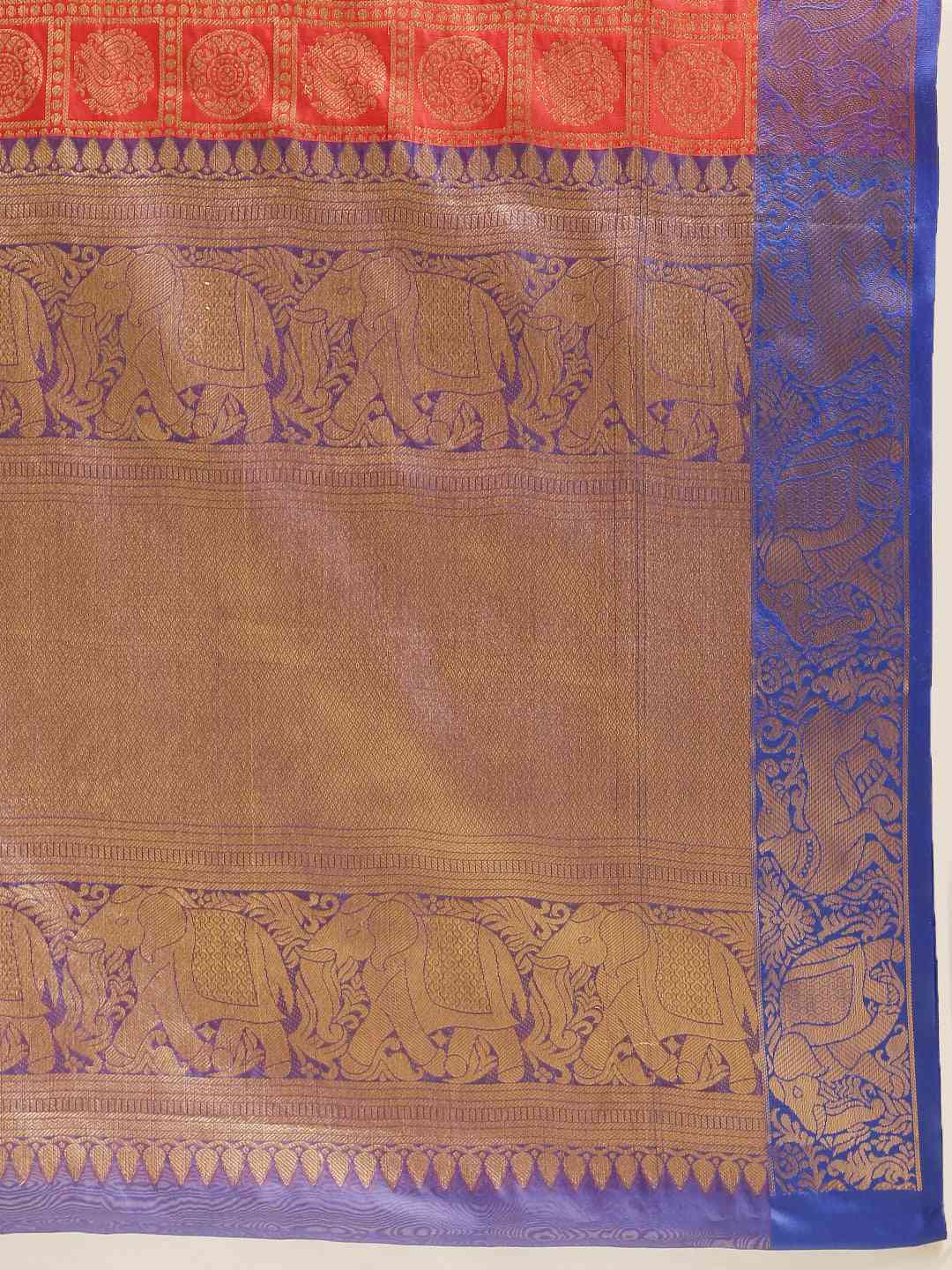 Geometric Print Red Colour Kanjivaram Silk Saree by My Store