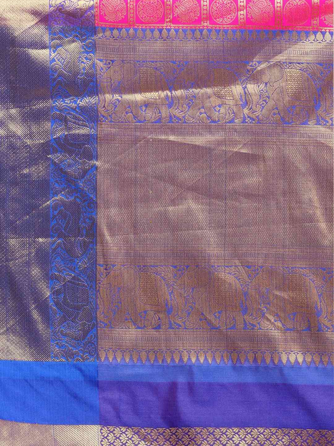Geometric Print Pink Colour Kanjivaram Silk Saree by My Store