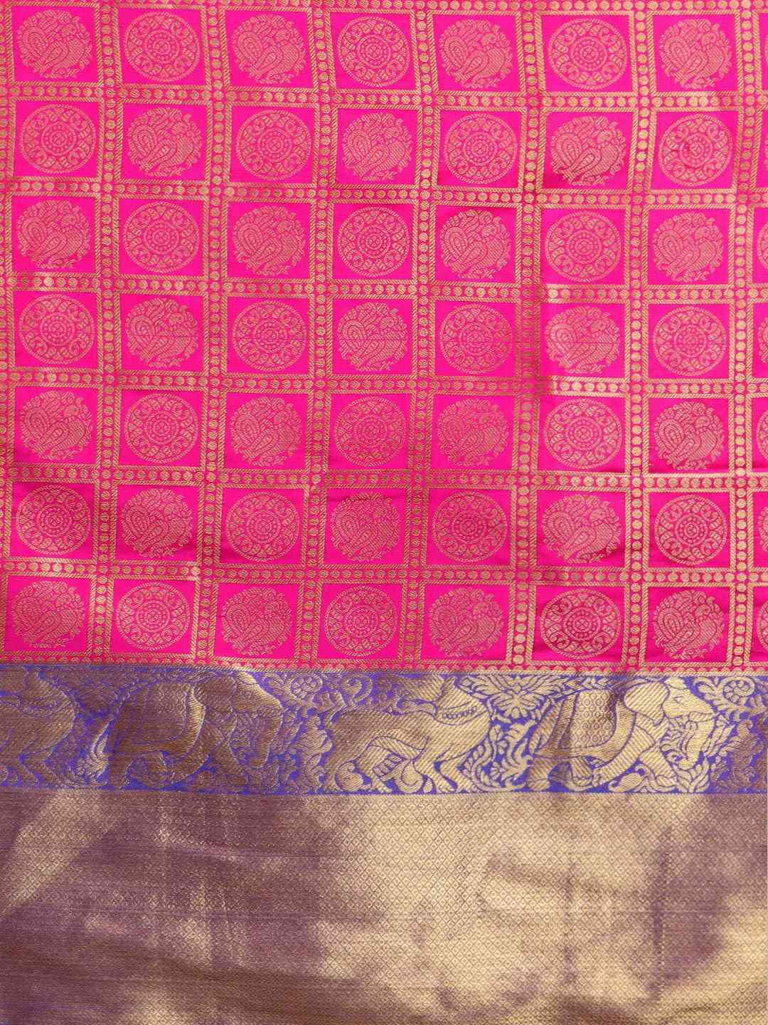 Geometric Print Pink Colour Kanjivaram Silk Saree by My Store