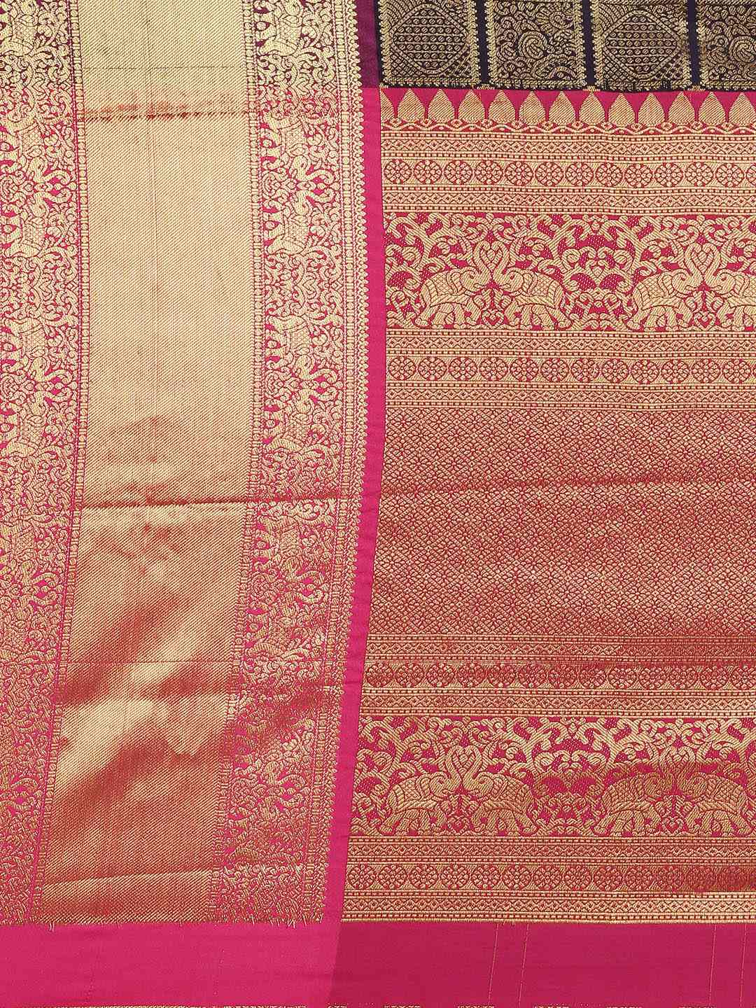 Kanjivaram Silk Saree Navy Colour With Checked Print by My Store