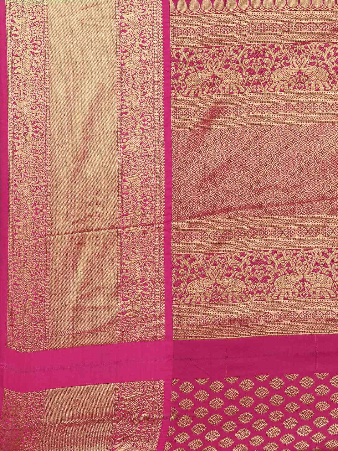 Kanjivaram Silk Saree Green Colour With Checked Print by My Store