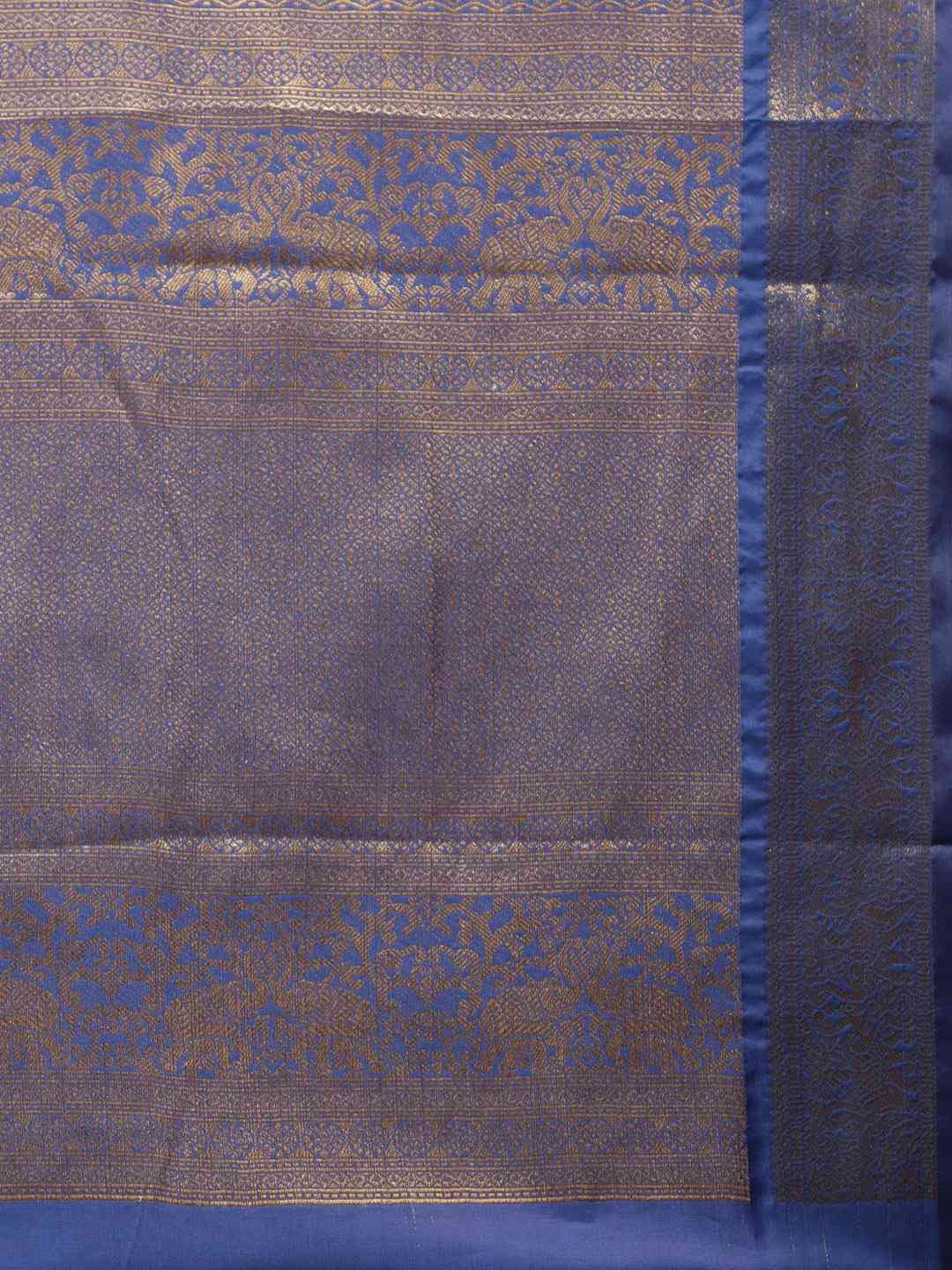 Kanjivaram Silk Saree Royal Blue Colour With Checked Print by My Store