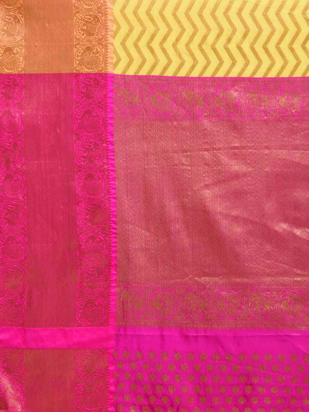 Pure Kanjivaram Silk Yellow Colour Geometric Print Saree by My Store