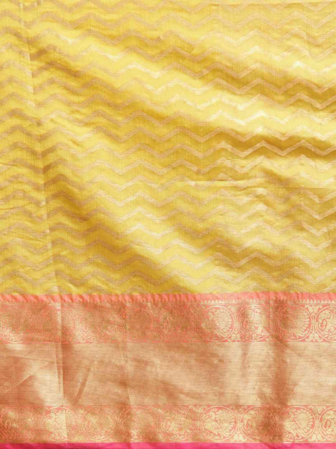 Pure Kanjivaram Silk Yellow Colour Geometric Print Saree by My Store