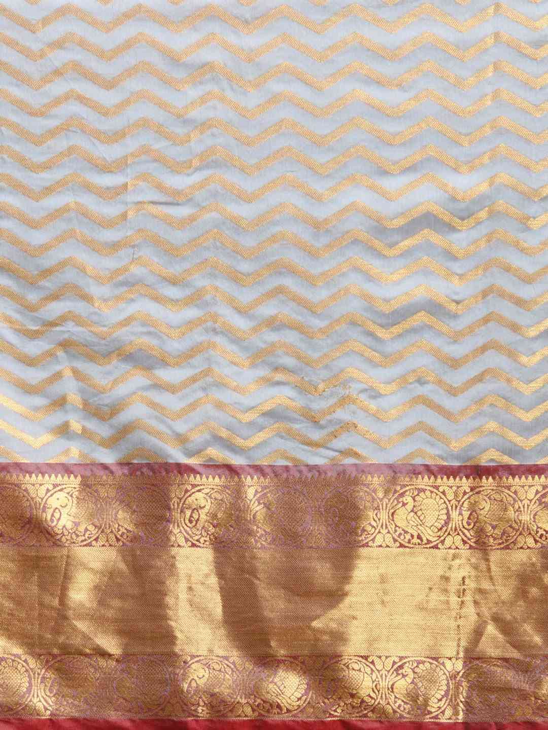 Pure Kanjivaram Silk Grey Colour Geometric Print Saree by My Store