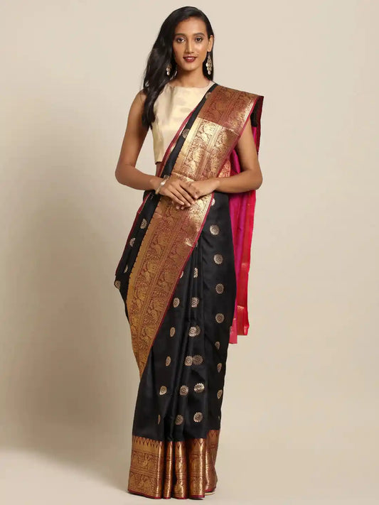 Kanjivaram Zari Woven Black Colour Silk Saree by My Store