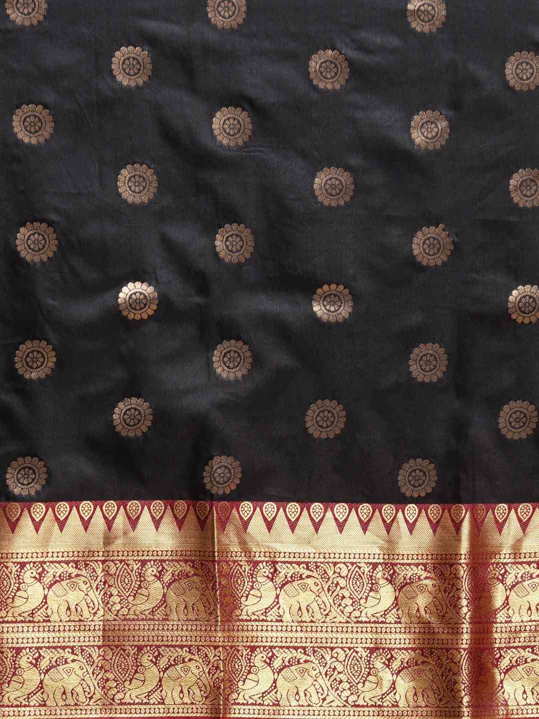 Kanjivaram Zari Woven Black Colour Silk Saree by My Store