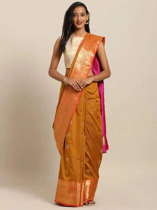 Kanjivaram Zari Woven Honey Yellow Colour Silk Saree by My Store