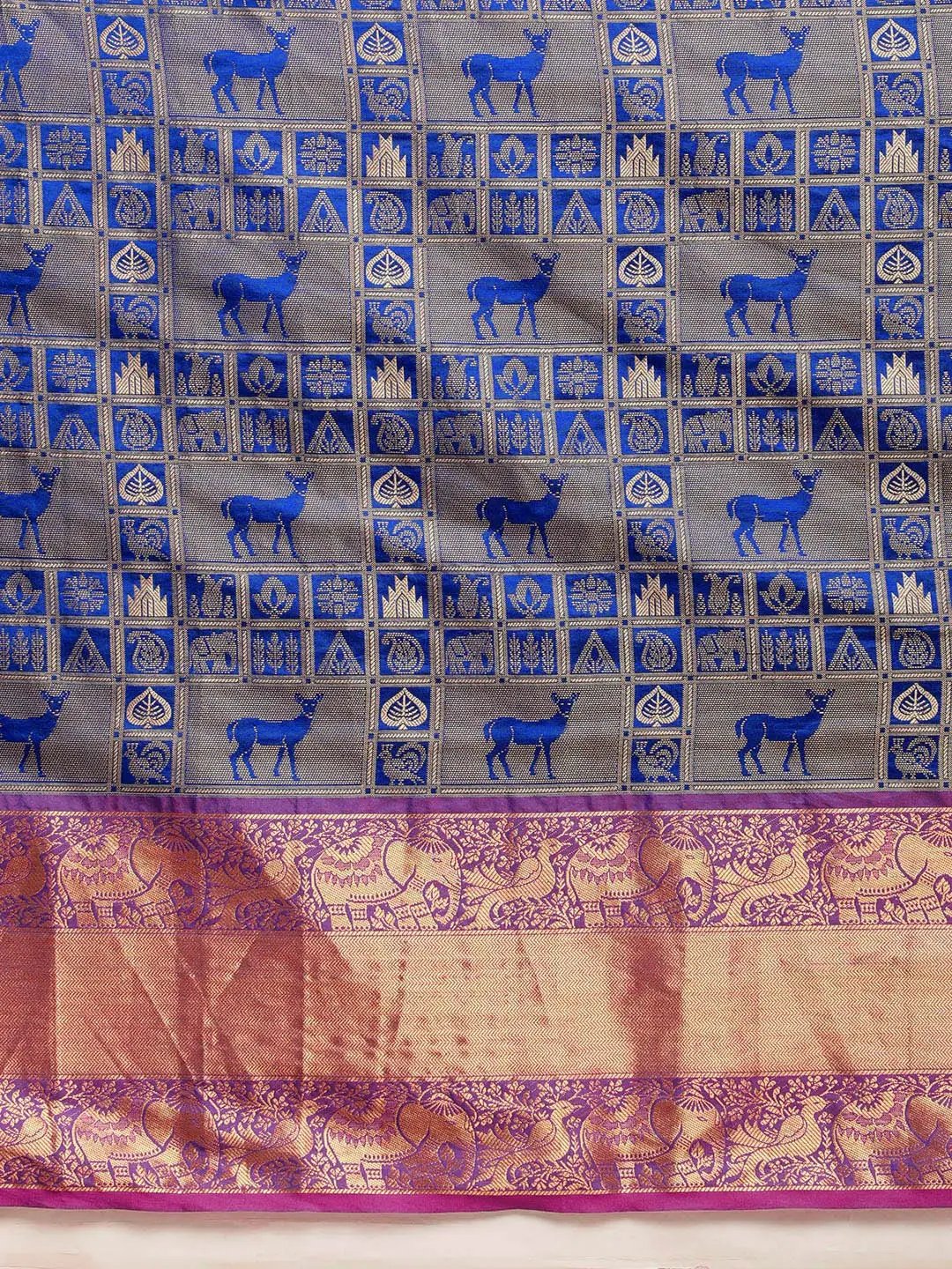 Banarasi Kanchi Ethnic Zari Motif Royal Blue Colour Festive Wear Saree