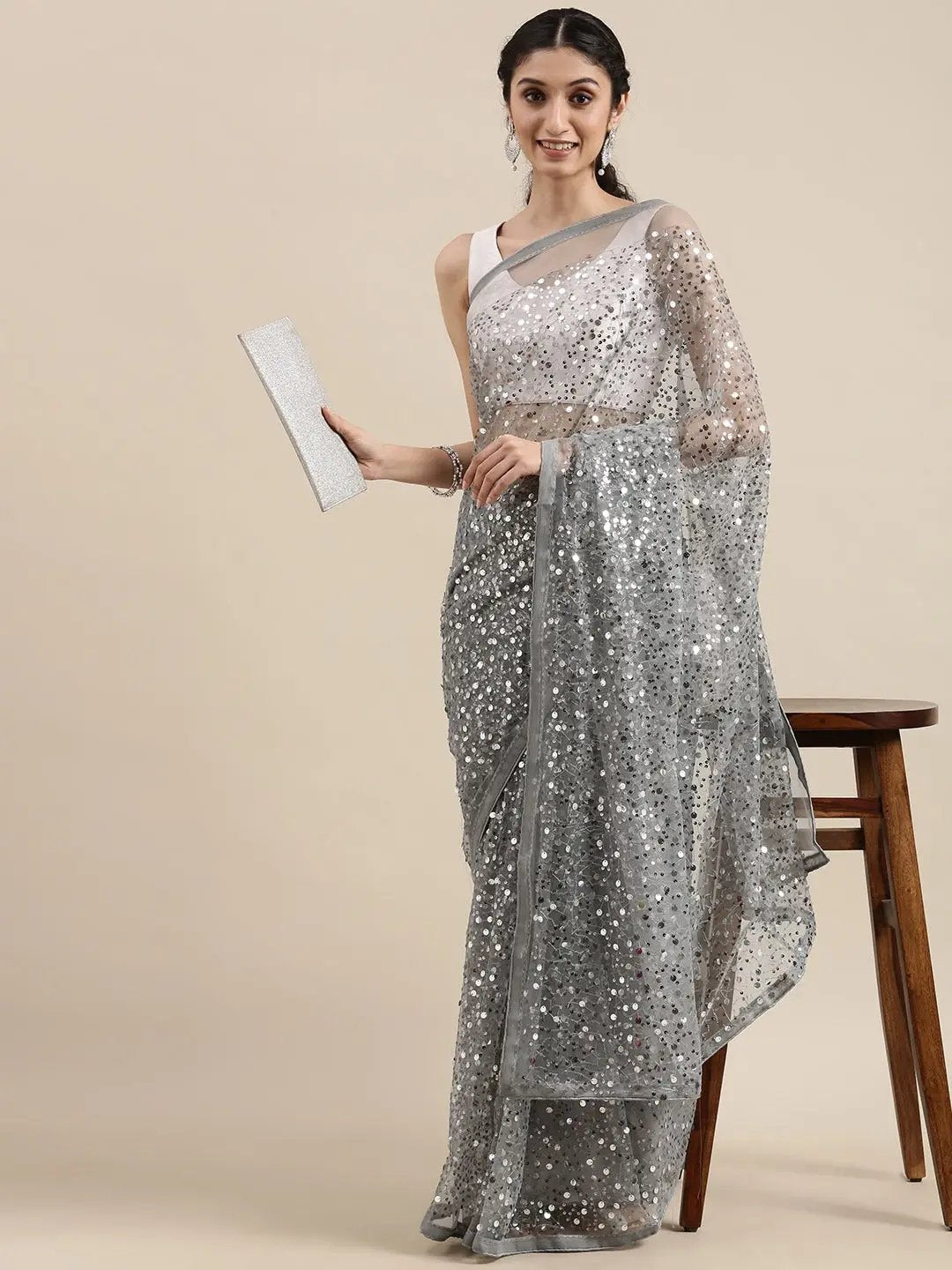 Exclusive Soft Poly Net sequence Work Party Wear Saree by My Store