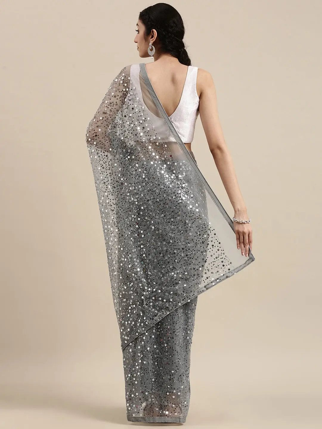 Exclusive Soft Poly Net sequence Work Party Wear Saree by My Store