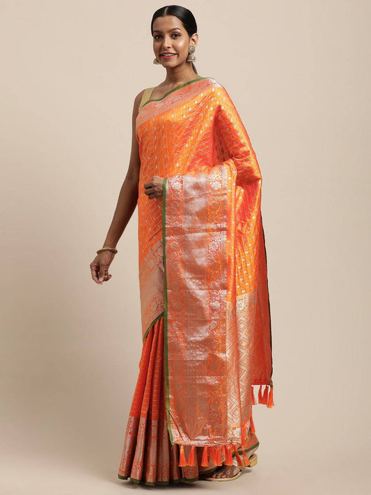 Kanjivaaram Yellow Colour Soft Silk Kanchi Zari Weaving Saree by My Store