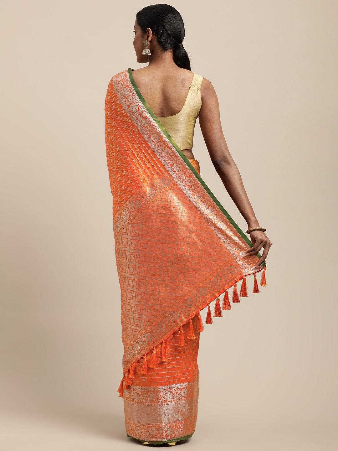 Kanjivaaram Yellow Colour Soft Silk Kanchi Zari Weaving Saree by My Store