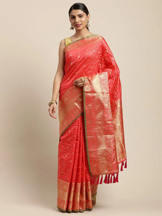 Kanjivaaram Peach Colour Soft Silk Kanchi Zari Weaving Saree by My Store