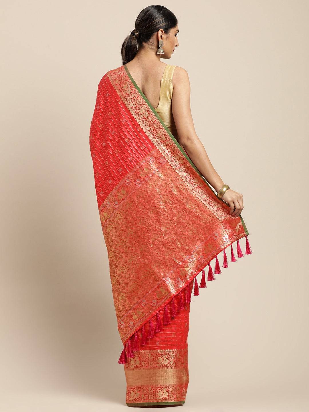 Kanjivaaram Peach Colour Soft Silk Kanchi Zari Weaving Saree by My Store