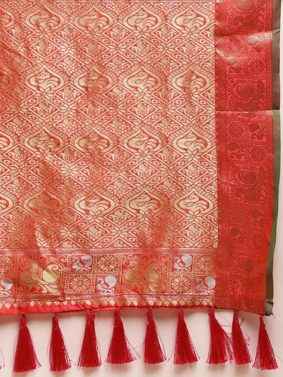 Kanjivaaram Peach Colour Soft Silk Kanchi Zari Weaving Saree by My Store