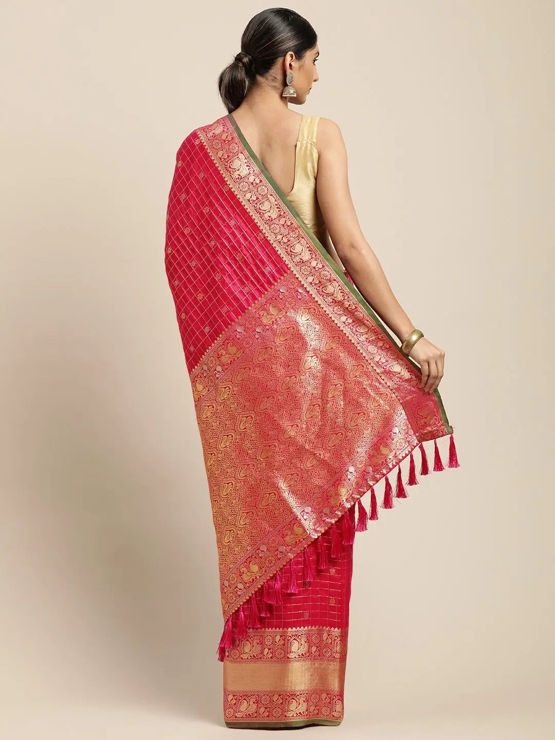 Kanjivaaram Pink Colour Soft Silk Kanchi Zari Weaving Saree by My Store