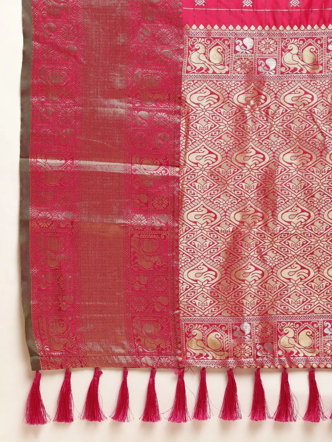 Kanjivaaram Pink Colour Soft Silk Kanchi Zari Weaving Saree by My Store