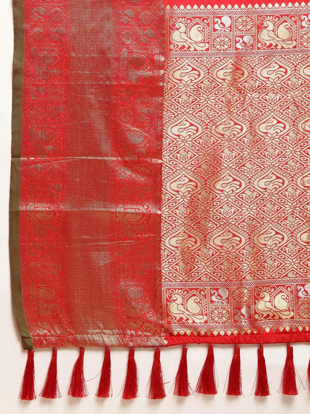 Red Colour Kanjivaaram Soft Silk Kanchi Zari Weaving Saree by My Store