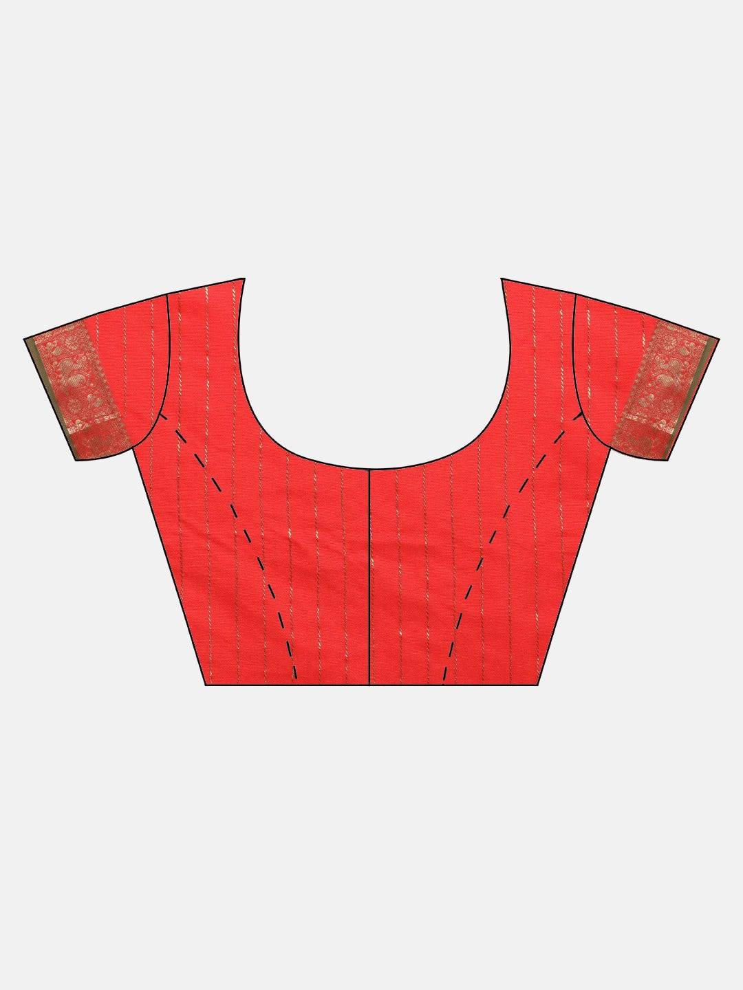 Red Colour Kanjivaaram Soft Silk Kanchi Zari Weaving Saree by My Store