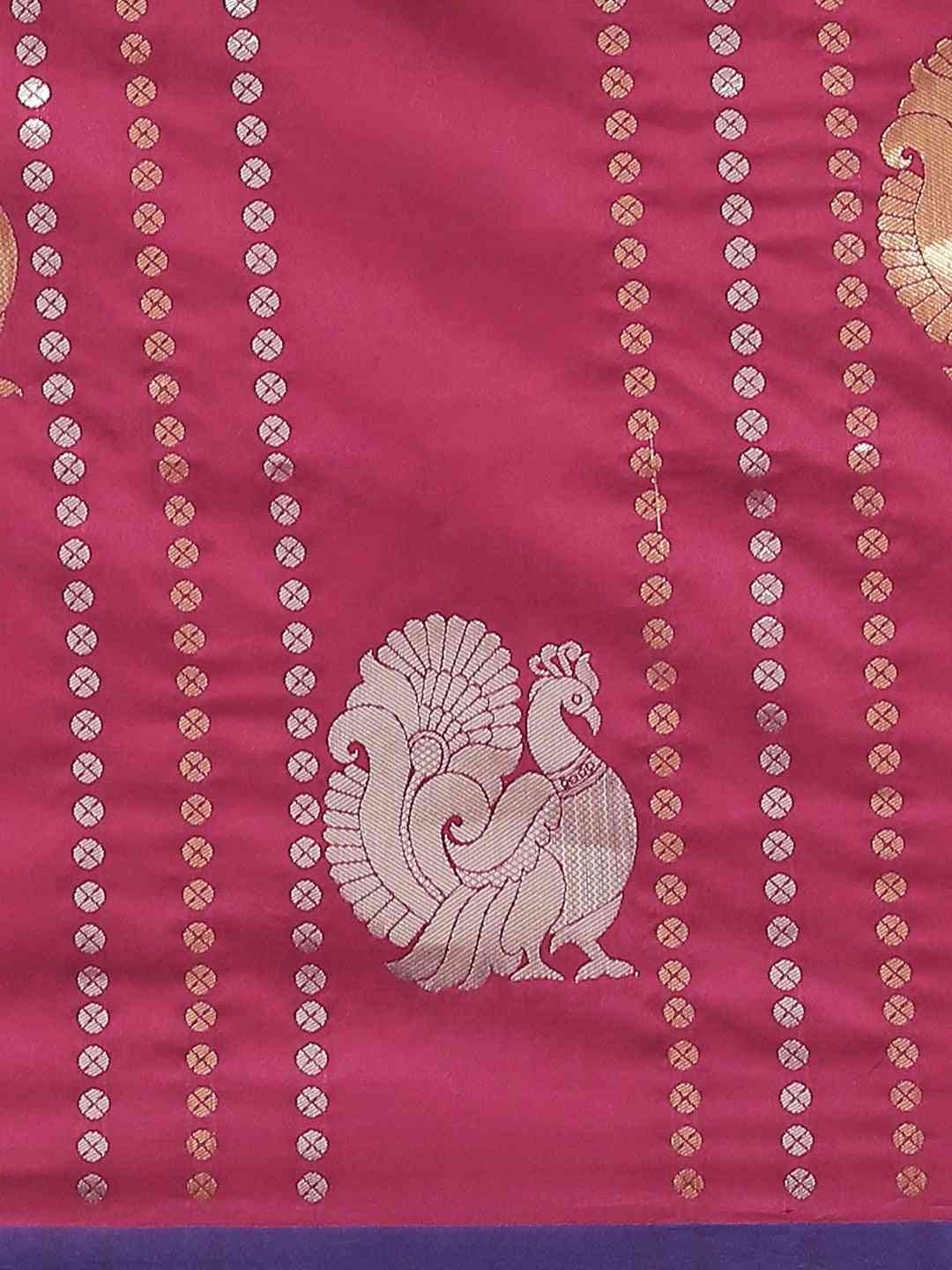 Burgundy Colour Peacock Woven Banarasi Design Saree by My Store