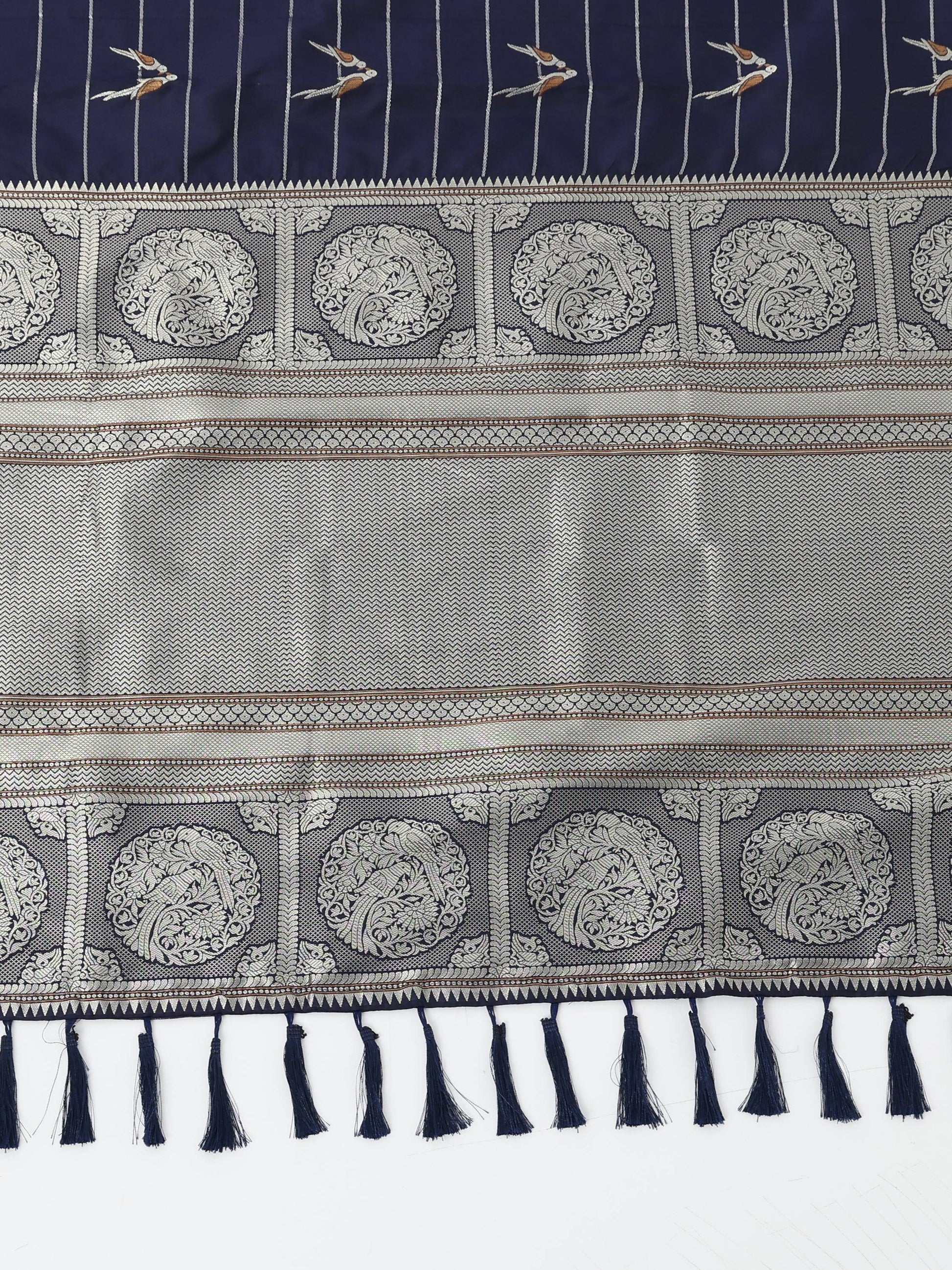 Navy Banarasi Soft Kanchi Zari Weaving Saree by My Store