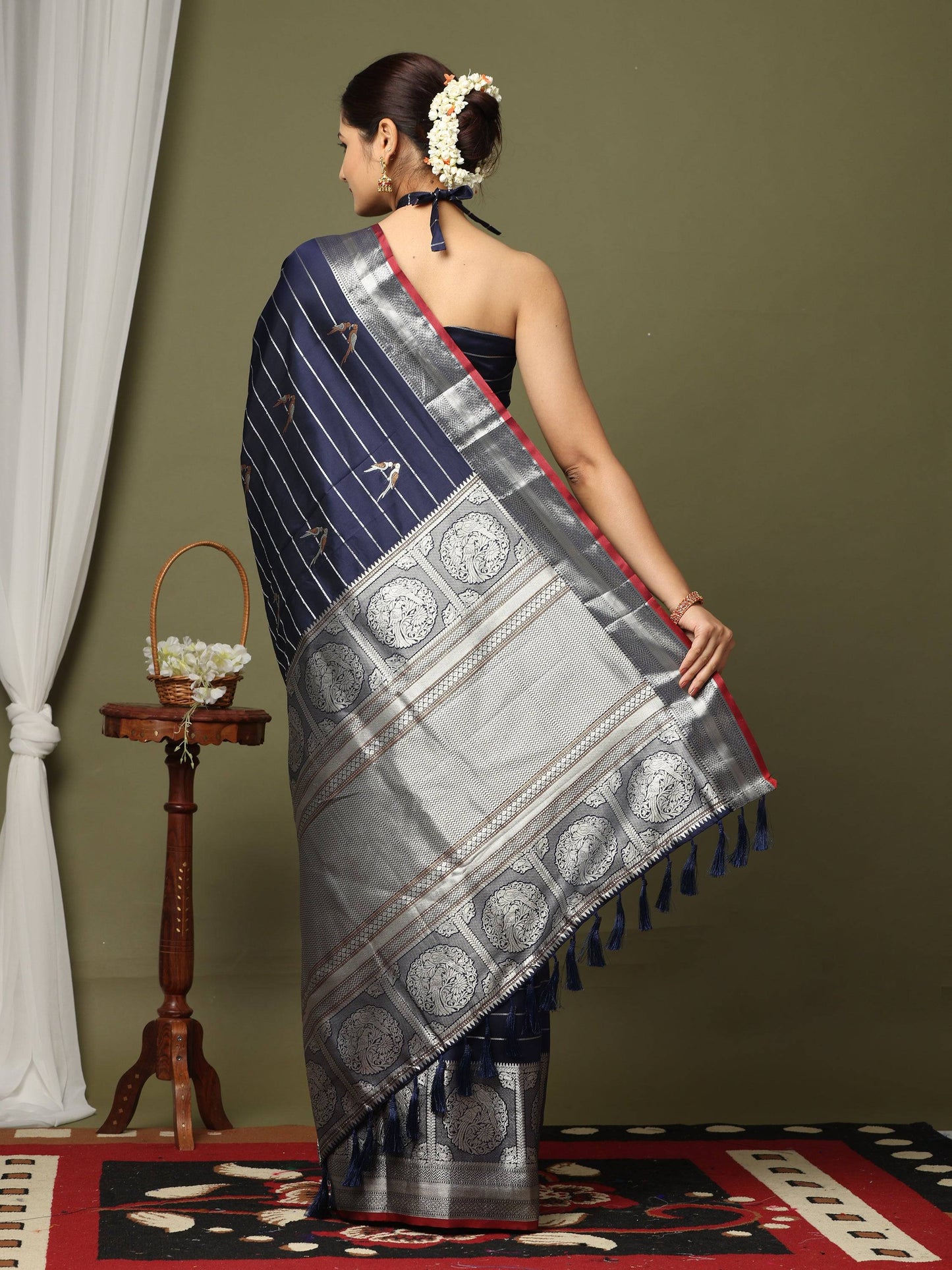 Navy Banarasi Soft Kanchi Zari Weaving Saree by My Store