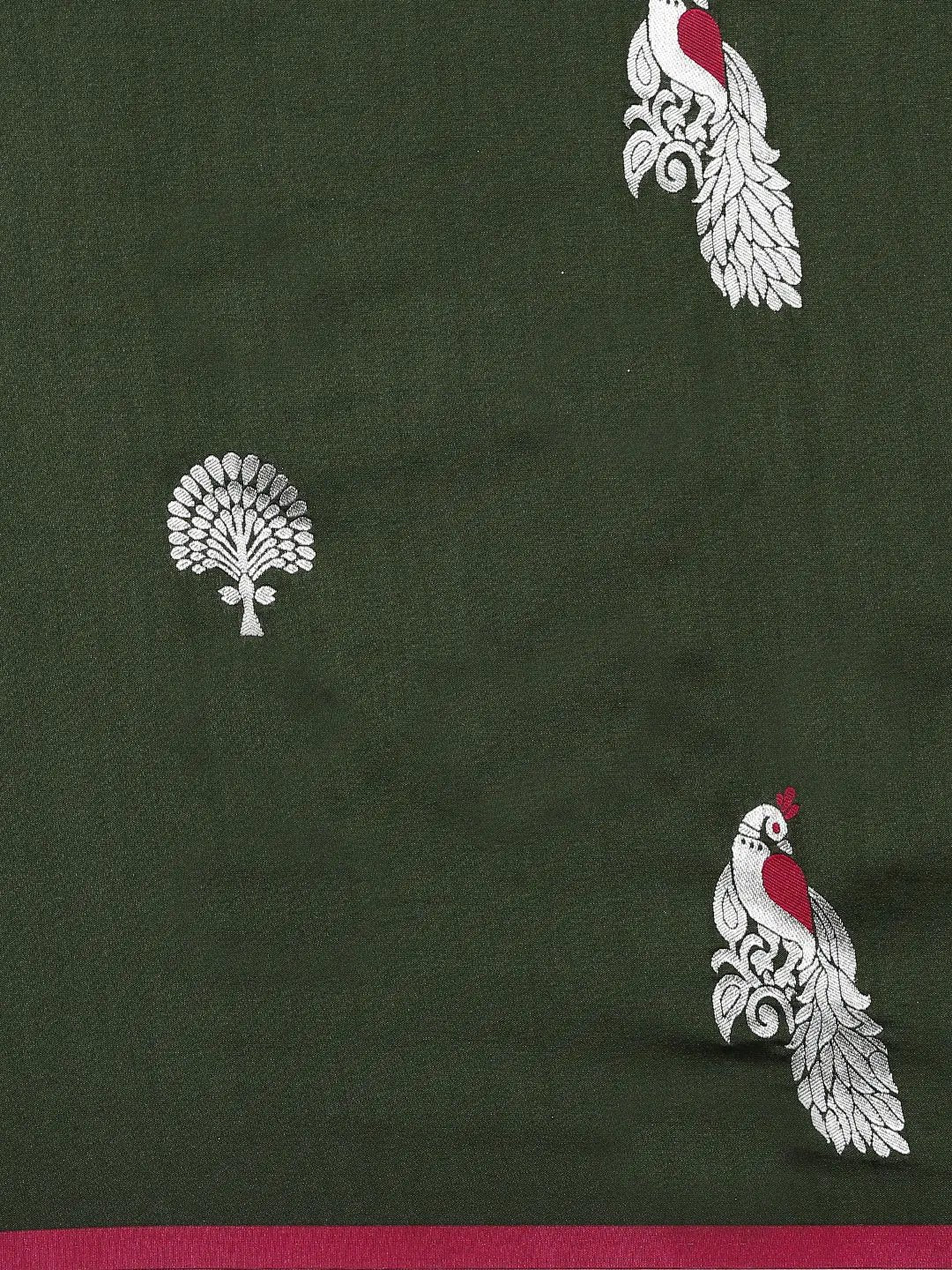 Bottle Green Banarasi Soft Silk Zari Weaving Saree by My Store