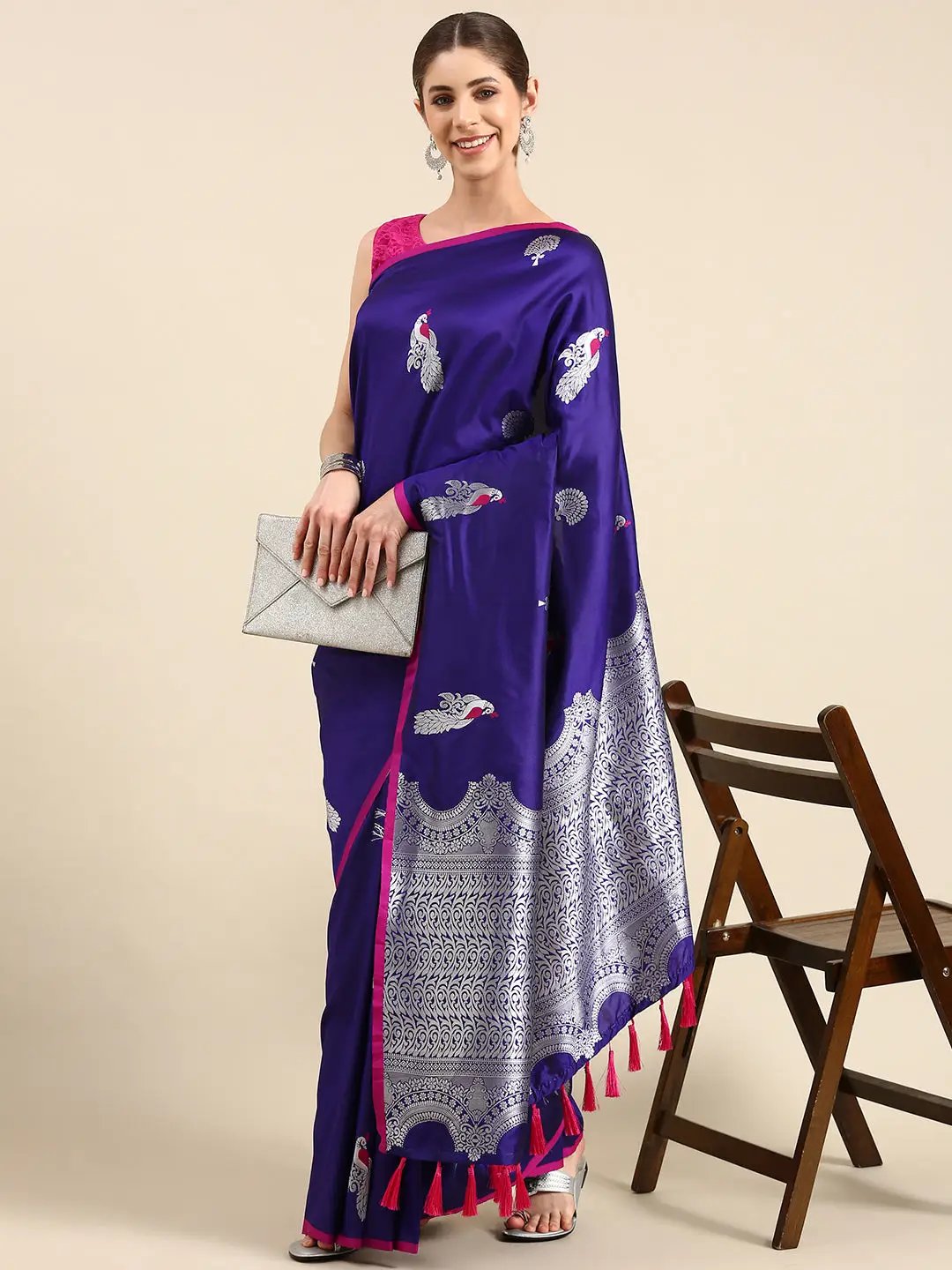 Indigo Colour Banarasi Soft Silk Zari Weaving Saree