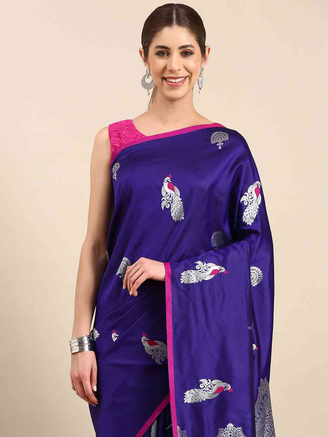 Indigo Colour Banarasi Soft Silk Zari Weaving Saree