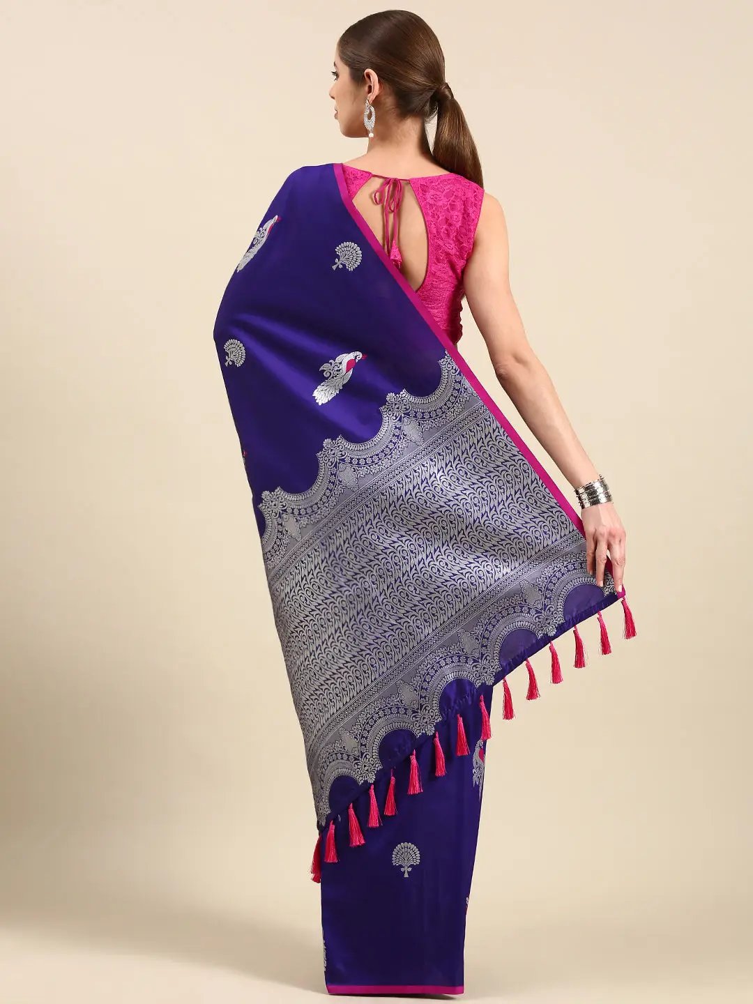 Indigo Colour Banarasi Soft Silk Zari Weaving Saree