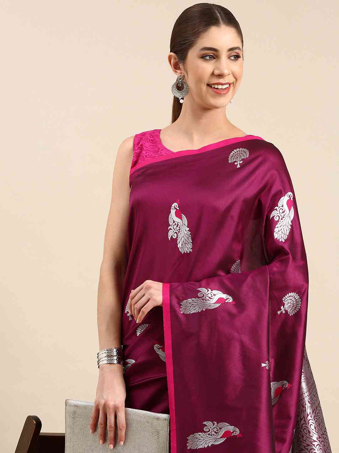 Banarasi Soft Silk Wine Kanchi Zari Weaving Saree