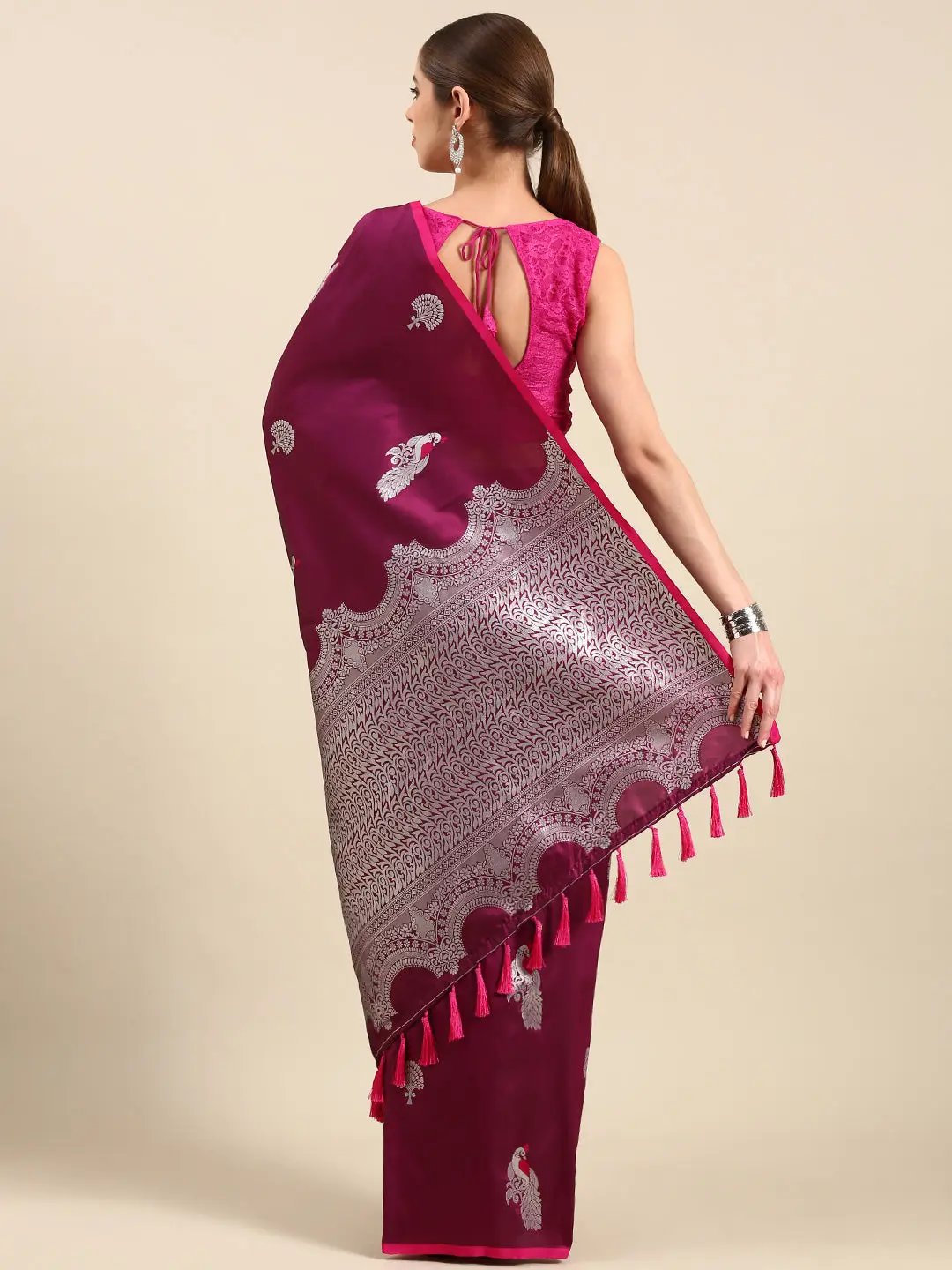 Banarasi Soft Silk Wine Kanchi Zari Weaving Saree